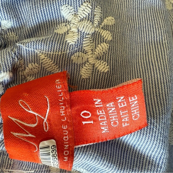 Monique Lhuillier Blue Sleeveless Embroidered Lace Poplin Midi Dress Size 10 EUC - Picture 9 of 9